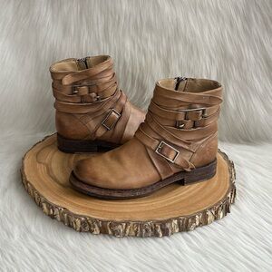 Frye Veronica short side zip strappy leather ankle boots